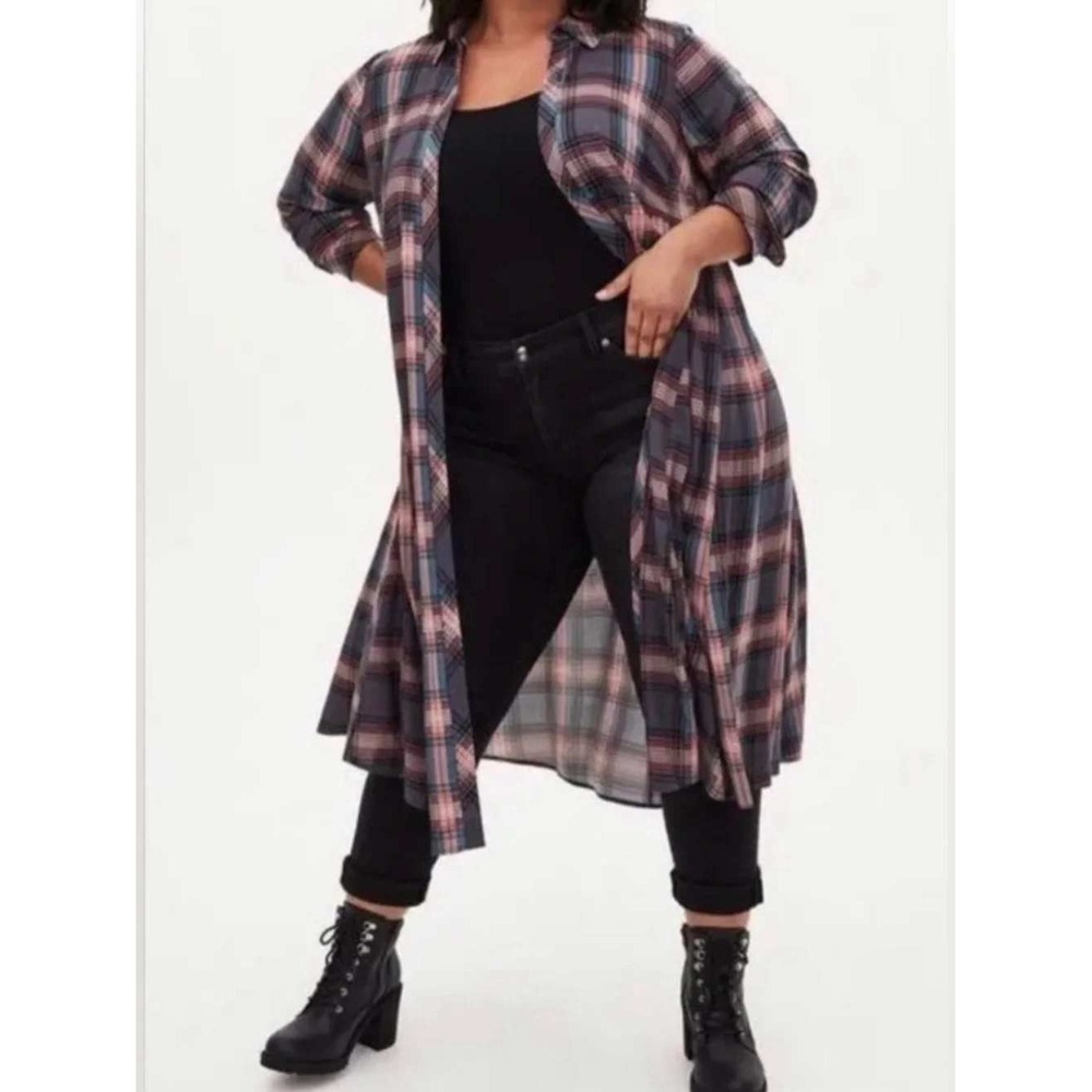 Torrid Kimono Womens 3X Multicolor Plaid Challis Long Sleeve Open Front Layering
